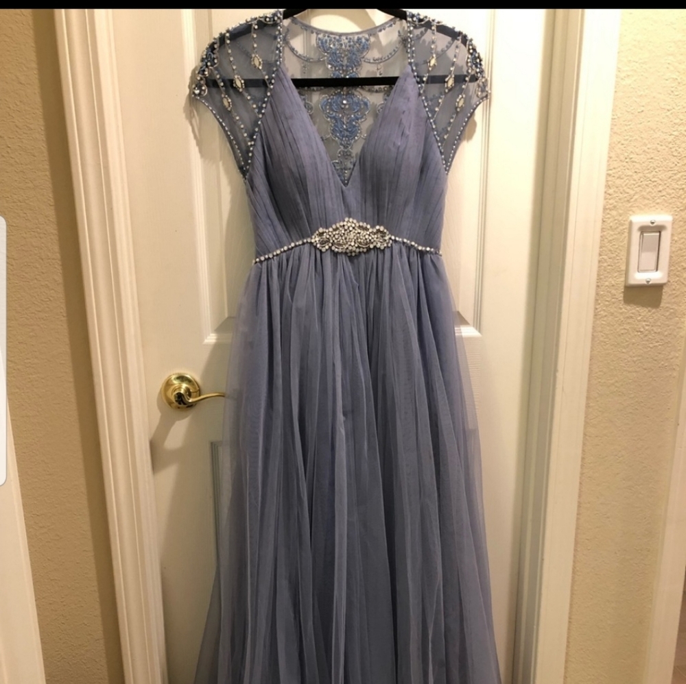 Periwinkle Tulle Gown Dress with Beading